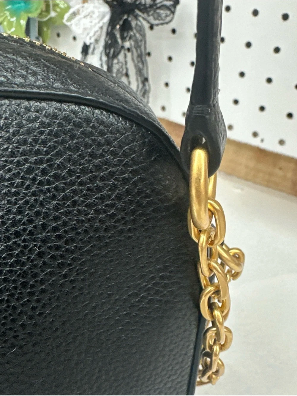Tory Burch McGraw Crossbody tassle bag black pebbled leather Double T logo.
